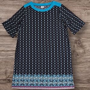 Kim Rogers Curvy Women's Black Geometric Print with Turquoise Accents Dress - XX
